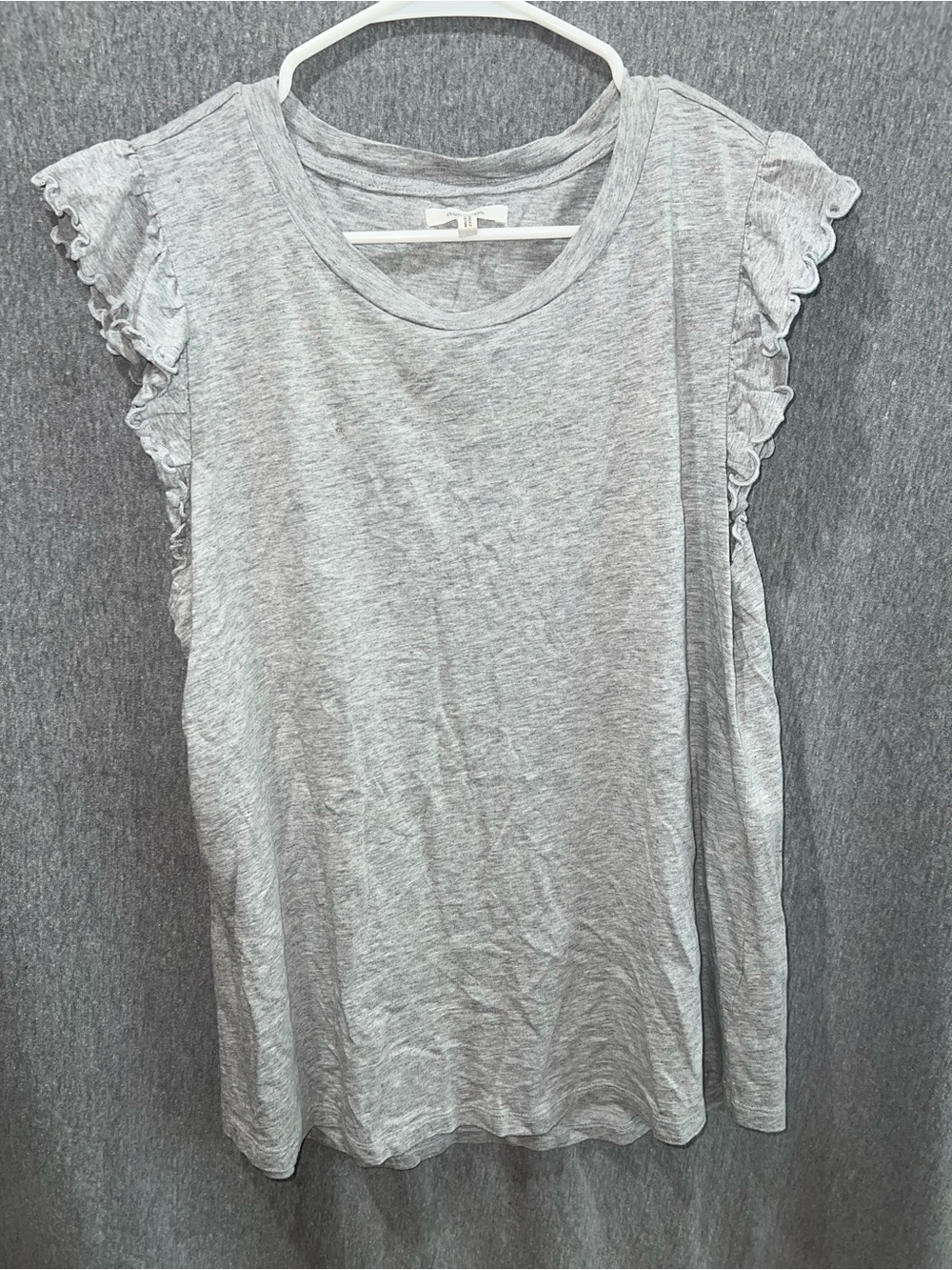 Maurices Light Gray Ruffle Sleeve Tank Top Women Large Heathered Knit Tee